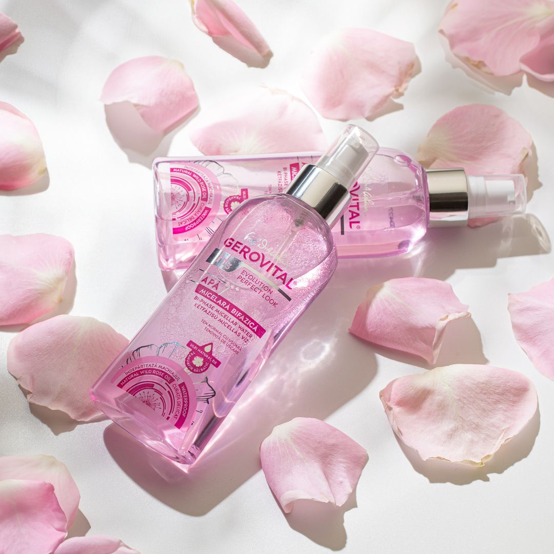 Gerovital – Zweiphasiges Mizellenwasser mit Wildrosenöl, entfernt wasserfestes Make-up, 150 ml