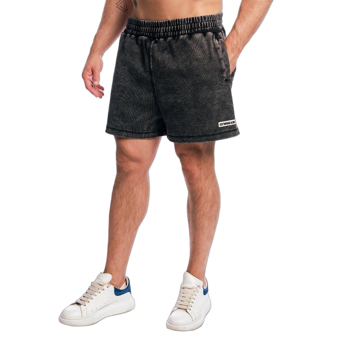 GymBeam Herren Shorts Oversized mit Kordelzug in Washed Schwarz