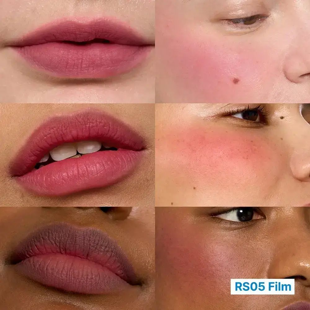 Mehrere Lippen und Wangen mit verschiedenen Rosatönen. Text: "RS05 Film" am unteren Rand.