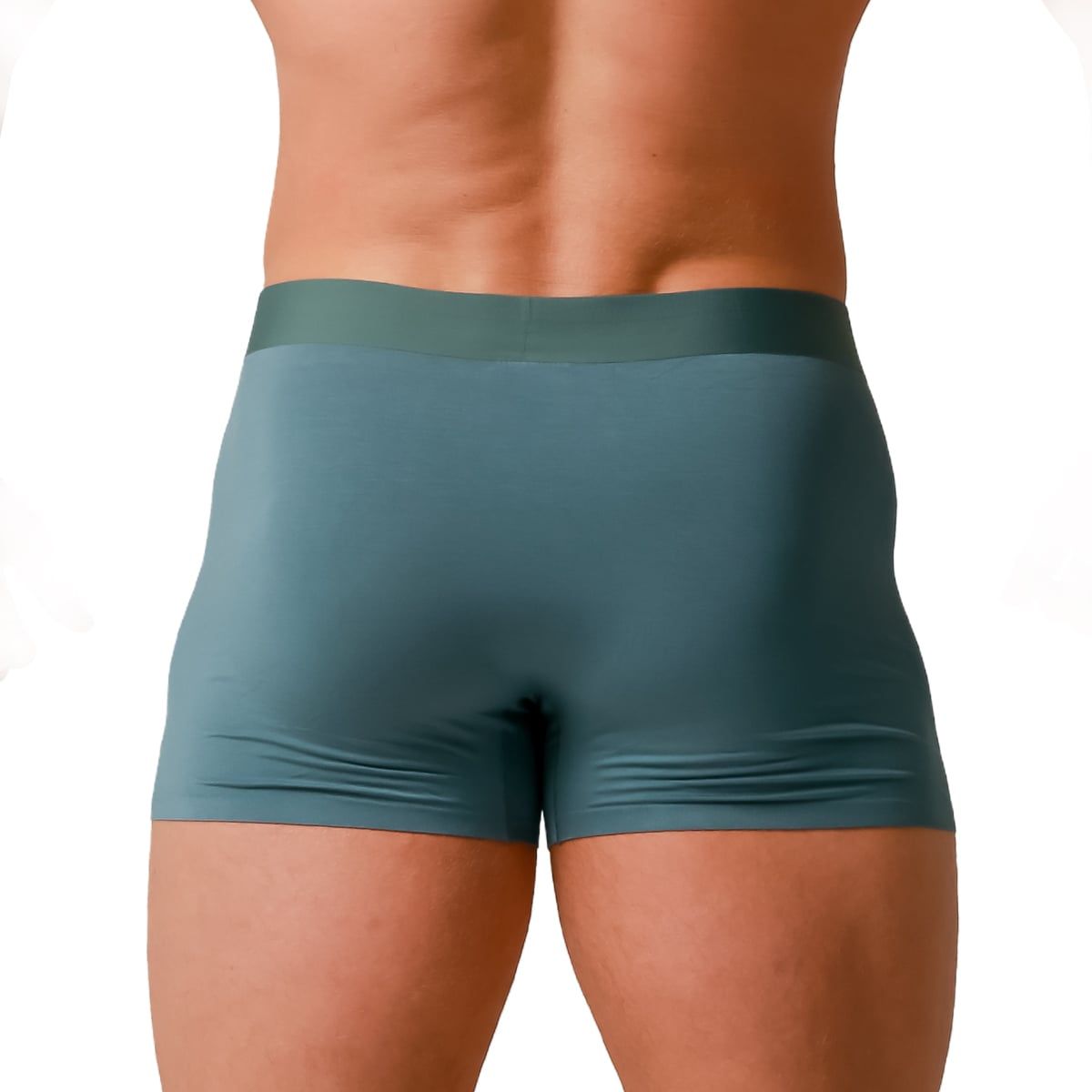 Rückansicht der Herren Boxershorts aus blauem Viskose-Elasthan-Mix.
