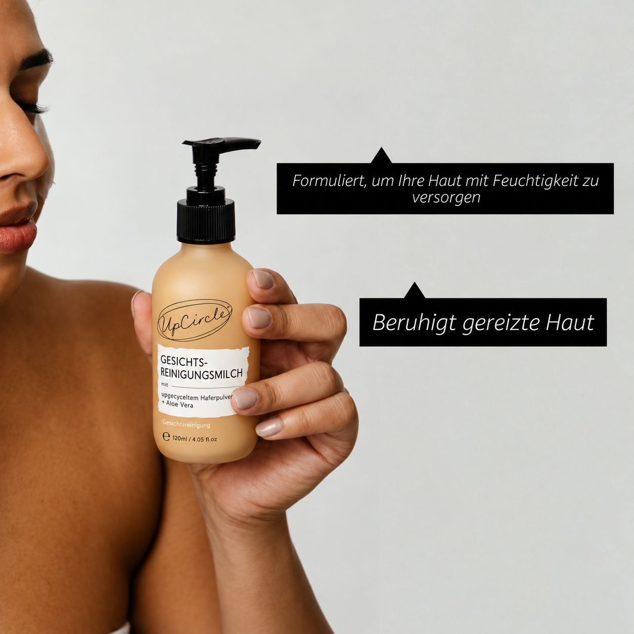 UpCircle Gesichtsreinigungsmilch mit Spender, 120ml, mit Aloe Vera.