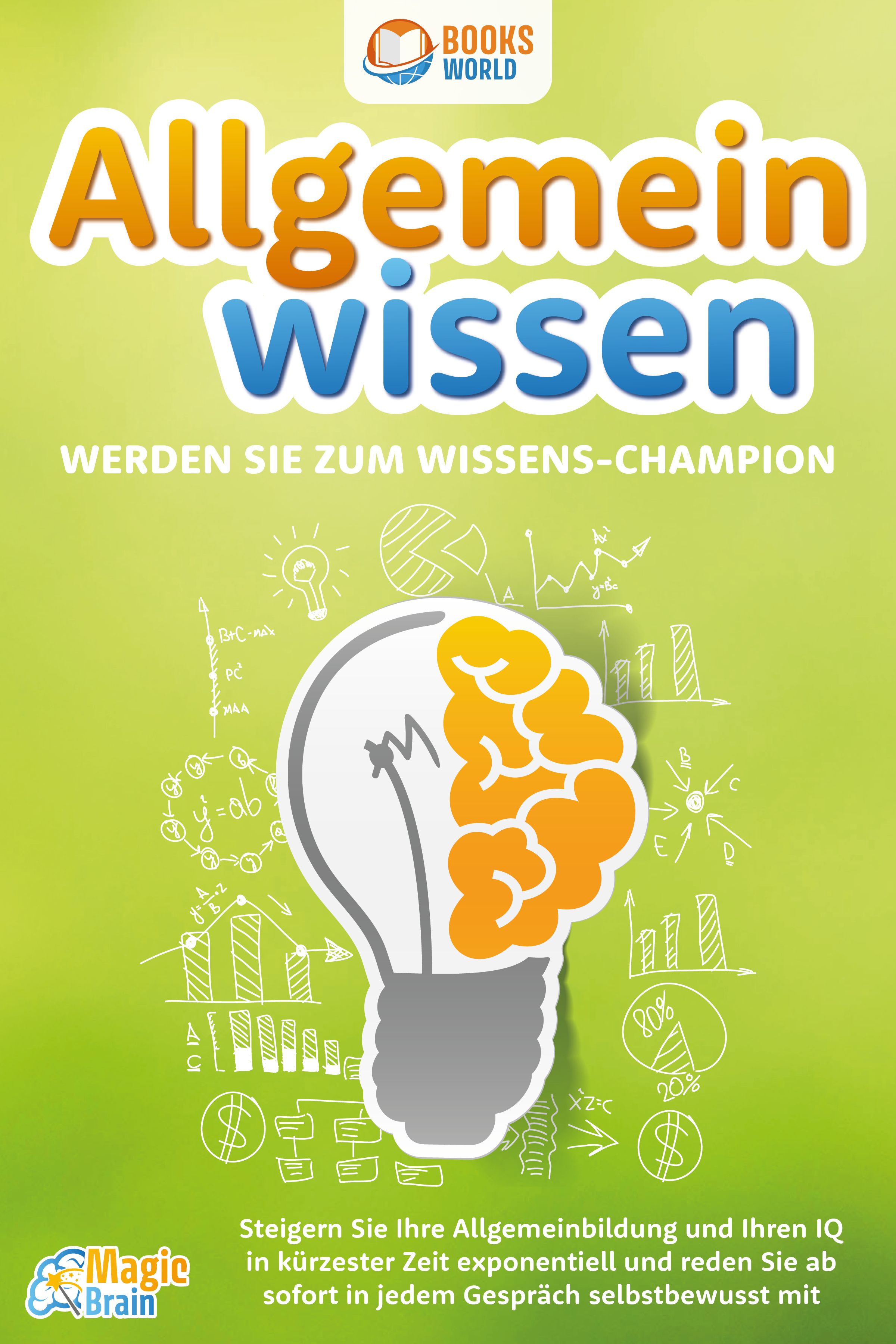 Buchcover mit Titel "Allgemeinwissen". Abbildung einer Glühbirne mit Gehirn. Logo "Magic Brain".