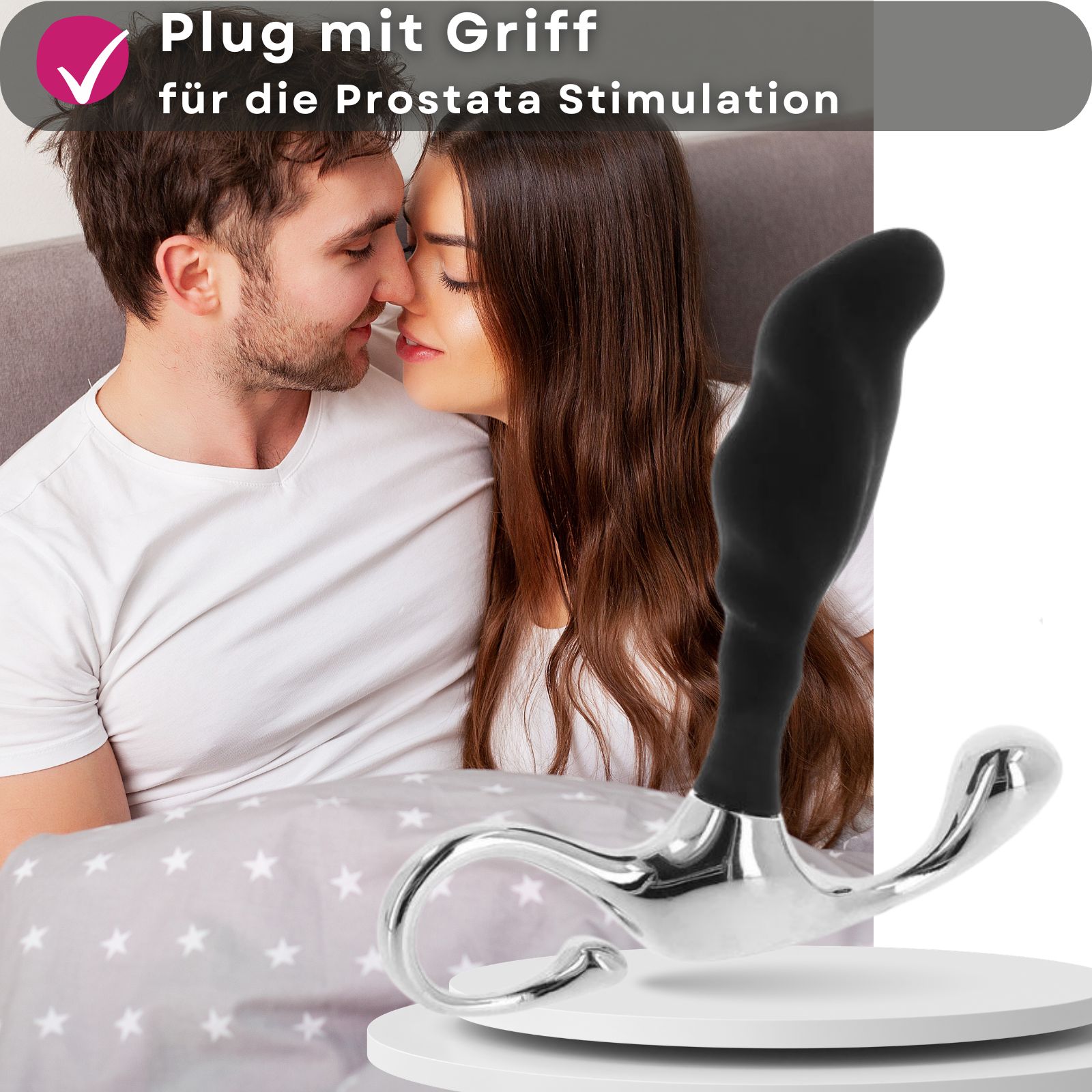 Schwarzer Prostata-Stimulator mit silbernem Griff.