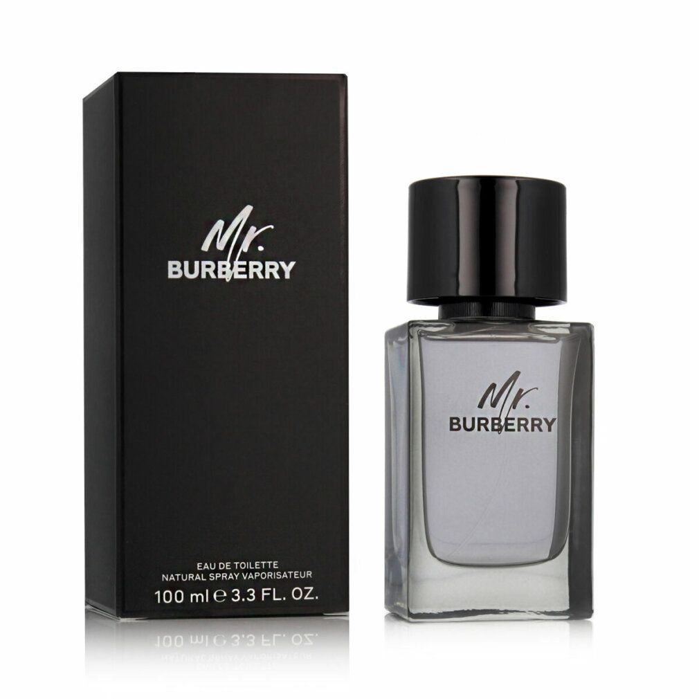 Burberry Mr. Flakon und schwarze Schachtel. Aufschrift Mr. Burberry. Eau de Toilette. 100ml.