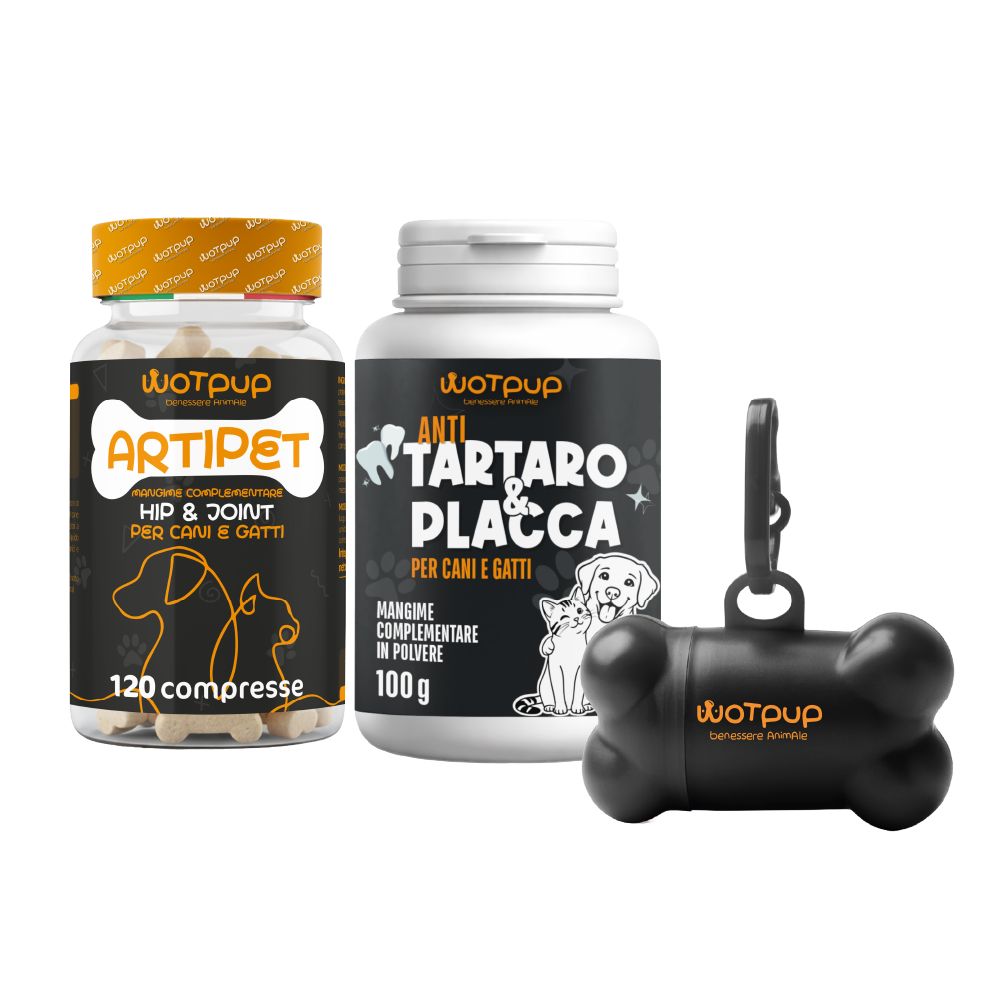 LA.GA Bundle Pet Denti & Articolazioni: ArtiPet 120 cpr + Polvere Anti Tartaro 100g- Porta Sacchetti