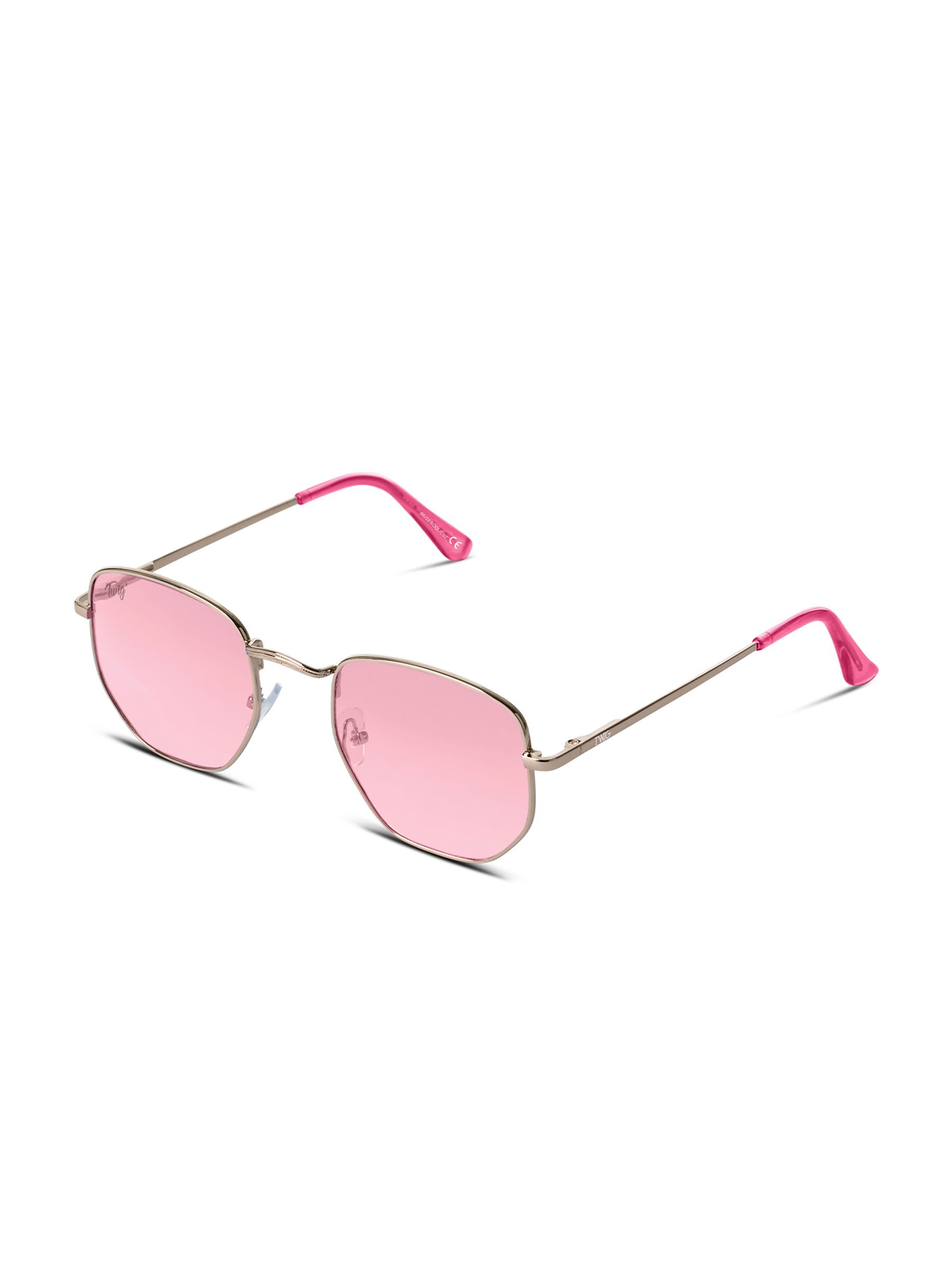 Occhiali da sole Twig rosa, montatura dorata, aste rosa.