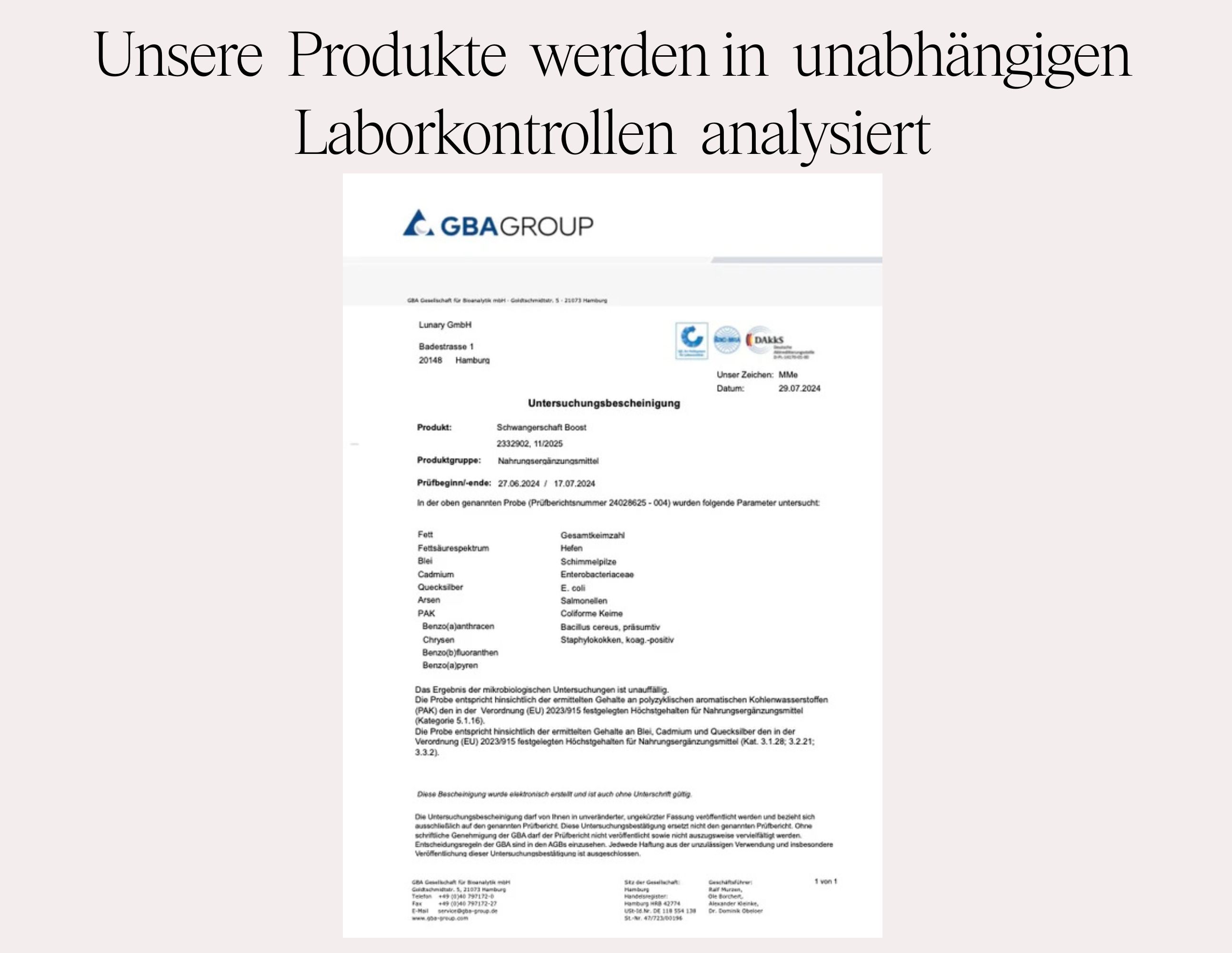 Laborbericht. Text: Unsere Produkte werden in unabhängigen Laborkontrollen analysiert.