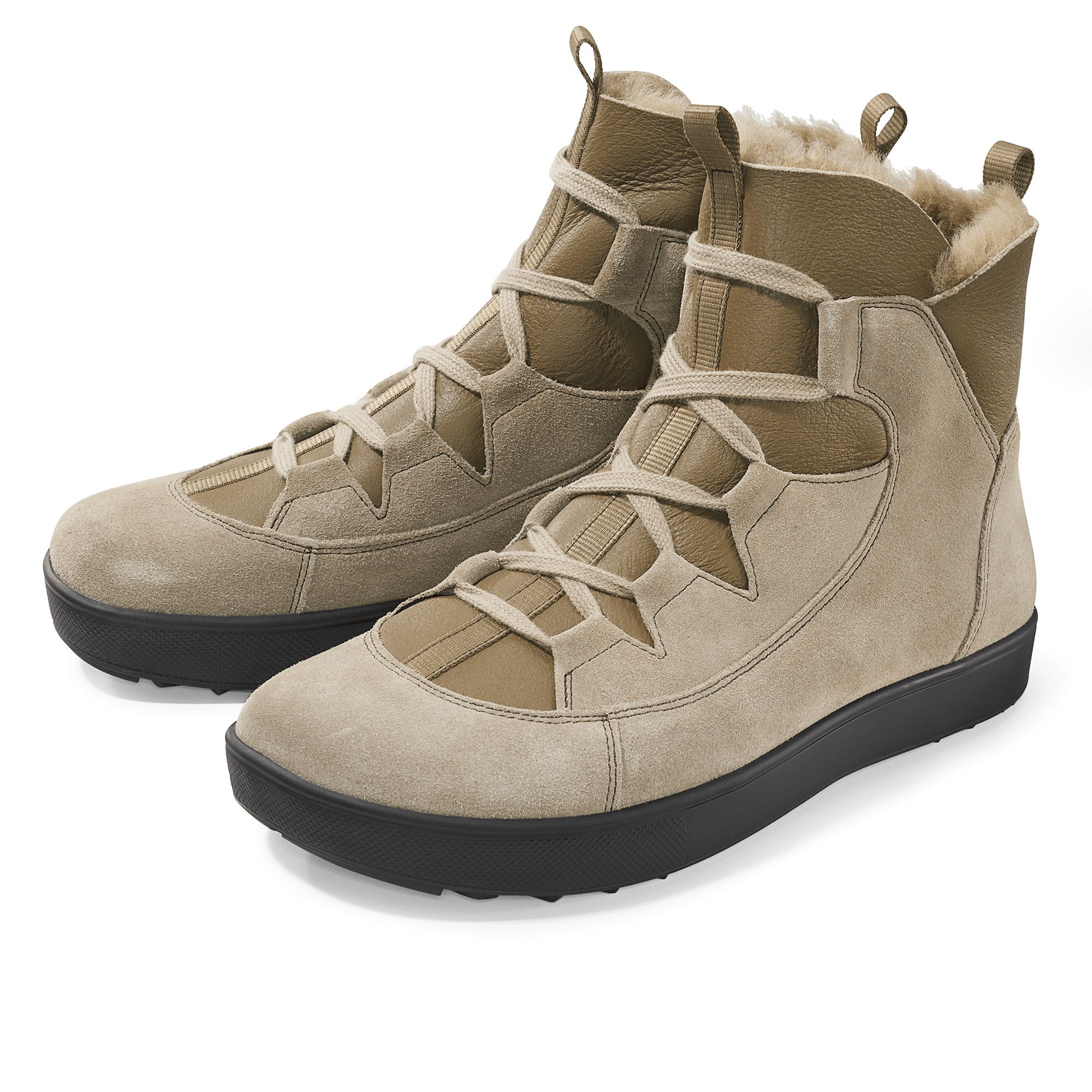 BÄR Paulina Damen Stiefeletten in Beige, Weite H, mit Schnürung und Lammfellfutter.