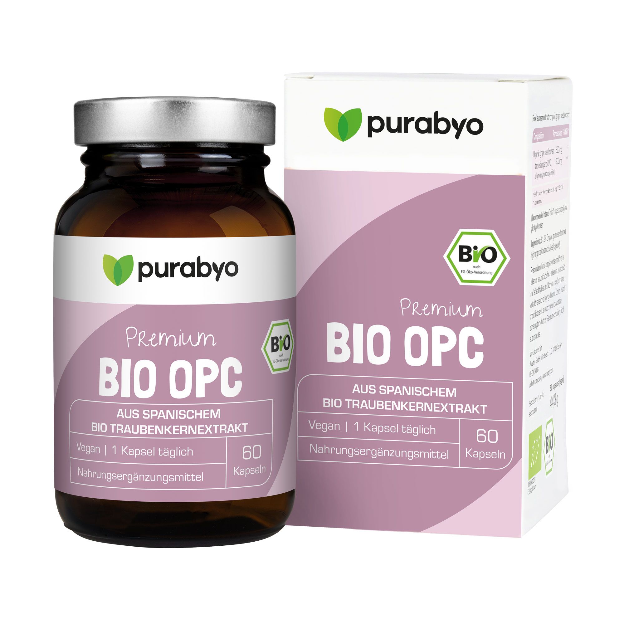 Purabyo - BIO OPC aus La Mancha (Spanien) | 300 mg Extrakt | Glas statt Plastik