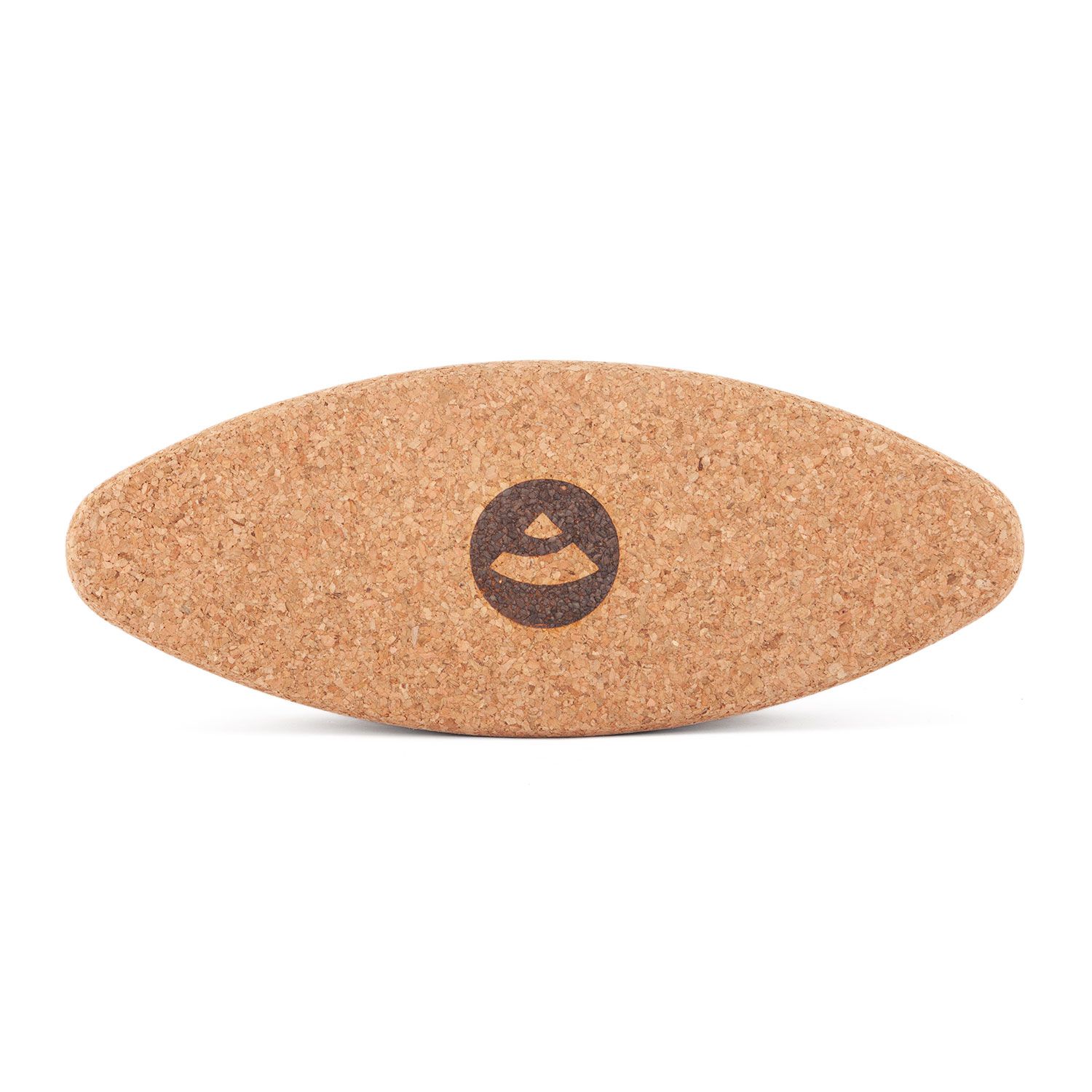 Kurk Ellipse. Bruine, ovale vorm met logo. Bovenaanzicht, geïsoleerd op witte achtergrond.
