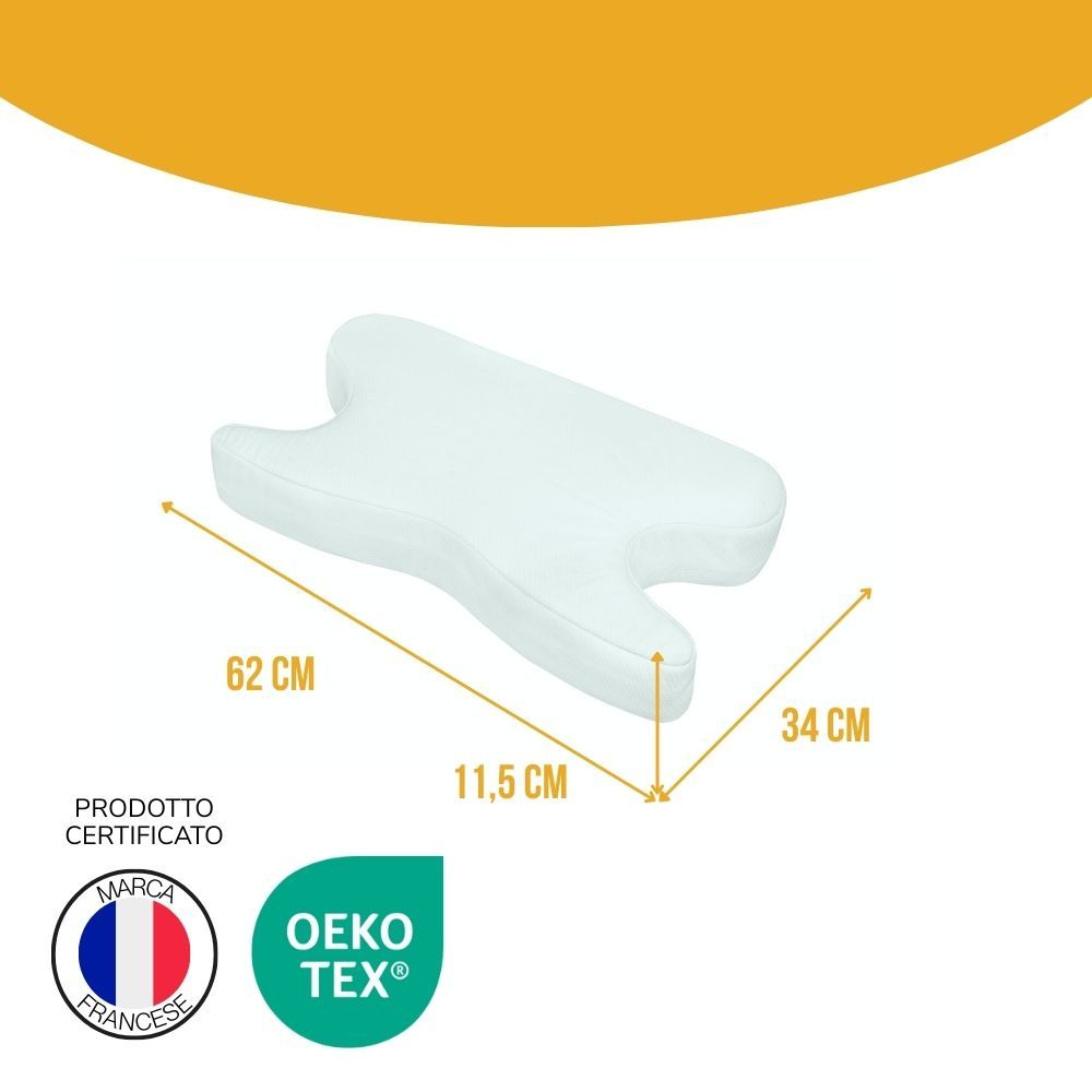 Weißes, schmetterlingsförmiges Kissen. Maße: 62x34x11,5 cm. Oeko-Tex-Zertifizierung. Französisches Produkt.