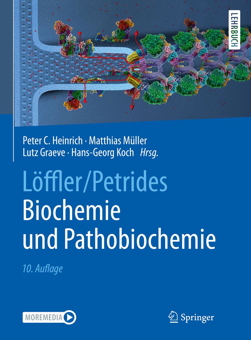 Buchcover von Löffler/Petrides Biochemie und Pathobiochemie. Titel, Autoren, und Verlag Springer sind sichtbar. 10. Auflage.