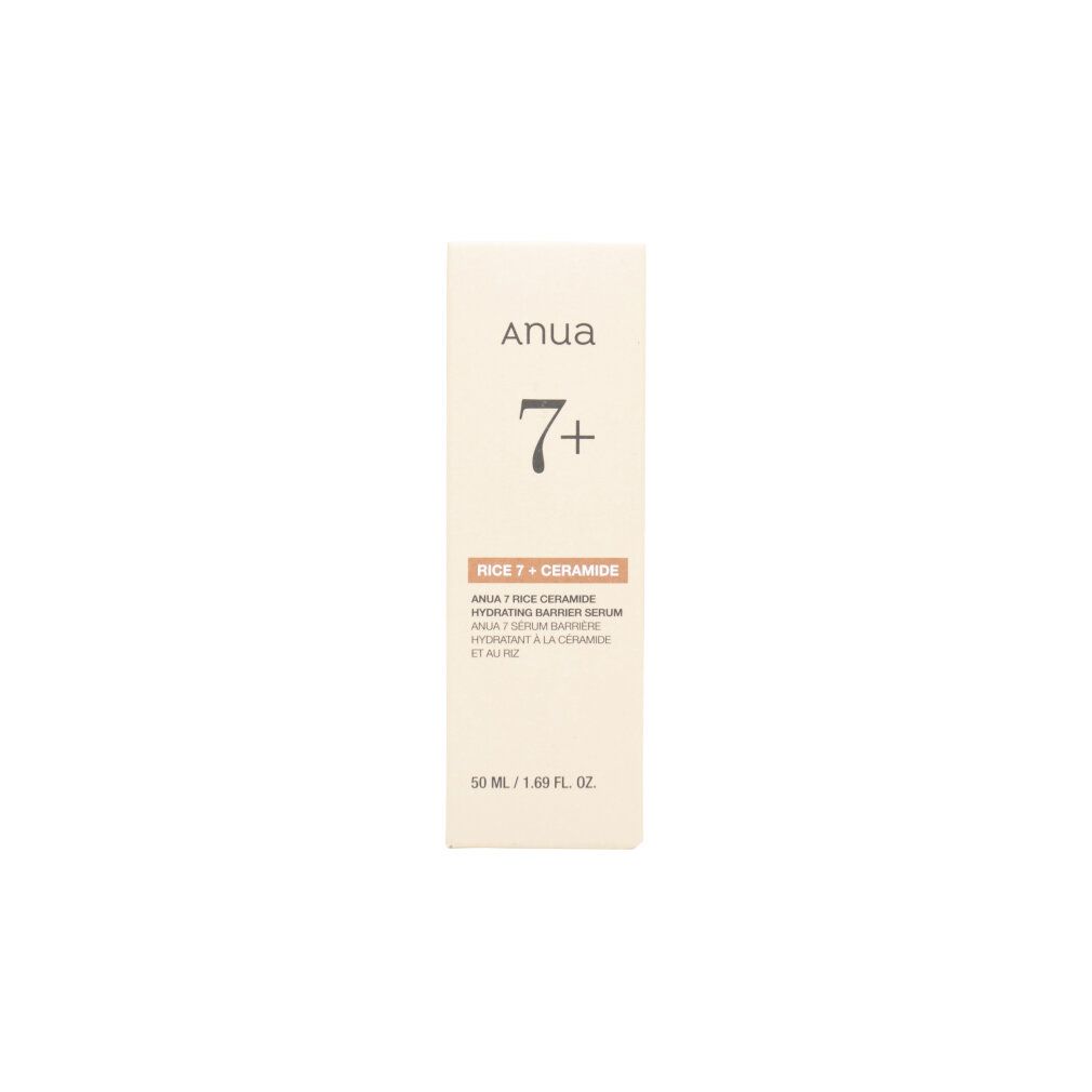 Anua 7 Rice Ceramide Serum Flasche mit Pumpspender, leicht schräg.
