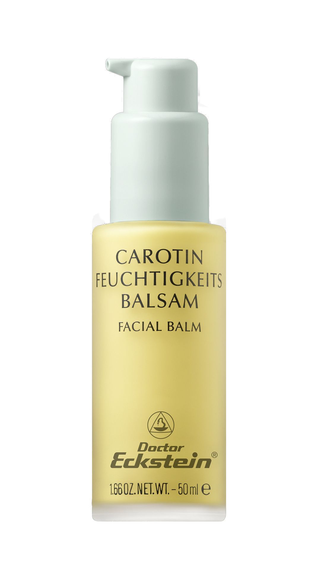 Creme-Spenderflasche mit Aufschrift Carotin Feuchtigkeits Balsam. Marke Doctor Eckstein. 1.66OZ.NET.WT.-50ml e.