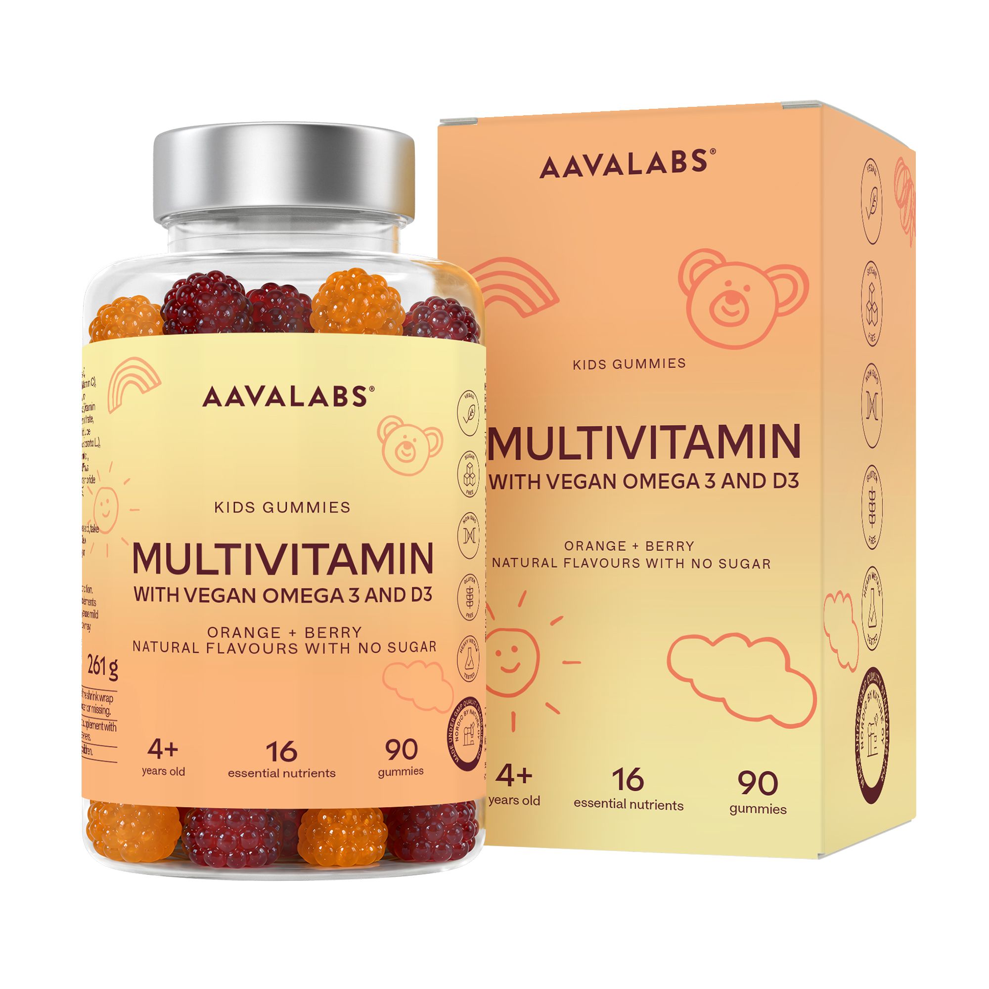 Aavalabs Kinder Multivitamin Fruchtgummis | 12 Vitamine & alle 8 B-Vitamine Vegan Zuckerfrei 1 St Fruchtgummi