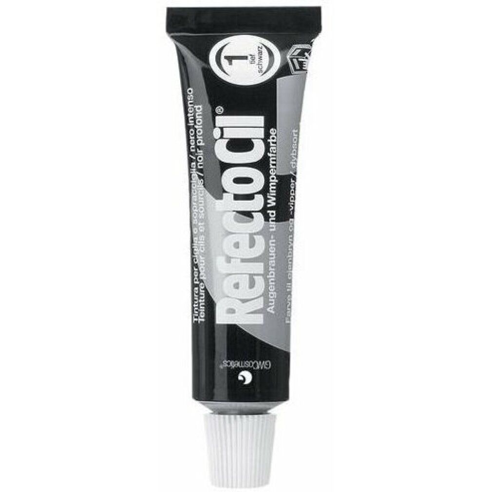 Schwarze Tube mit Produktnamen und Aufschrift "nero intenso". Augenbrauen- und Wimpernfarbe.
