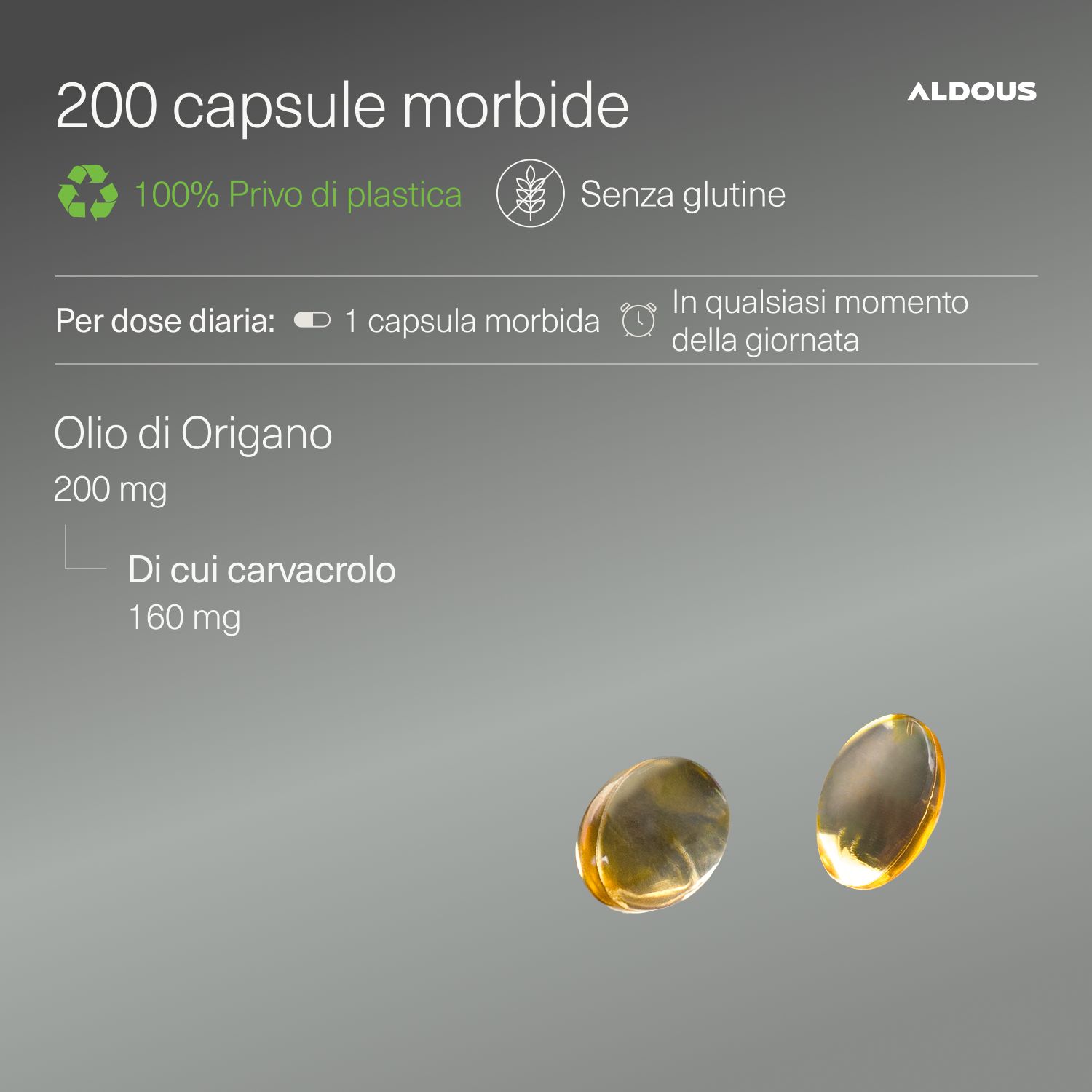 Zwei Aldous Olio di Origano Weichkapseln, 200mg.