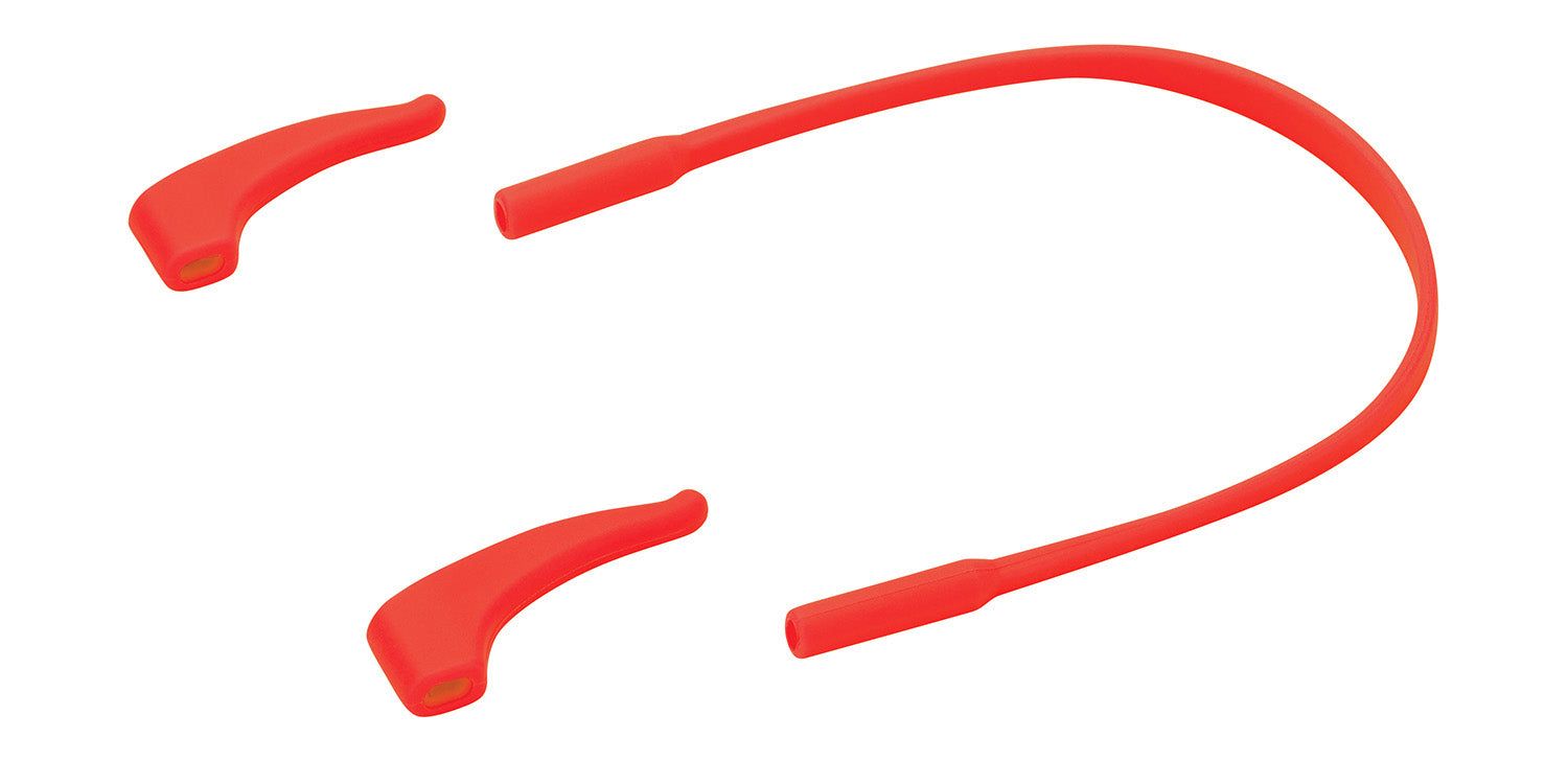 Rotes Brillenband und zwei rote Bügelenden. Zubehör für Sonnenbrillen.