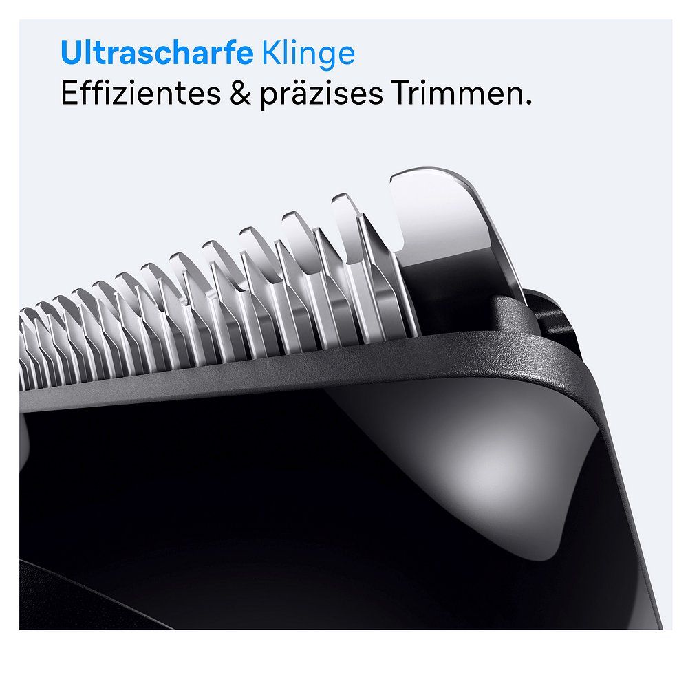 Nahaufnahme der ultrascharfen Klinge des Braun Series 3 All-In-One Style Kit Trimmers.