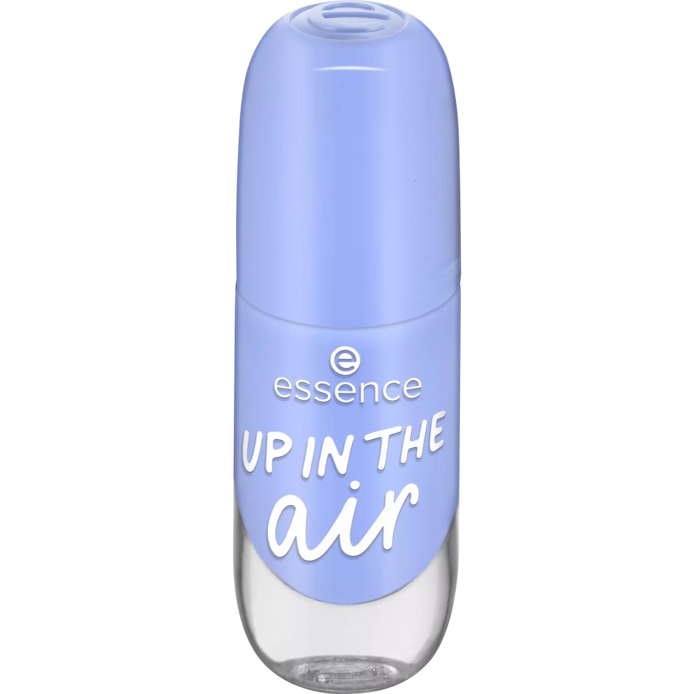 Nagellackflasche mit blauem Deckel. Aufschrift: essence, UP IN THE AIR.