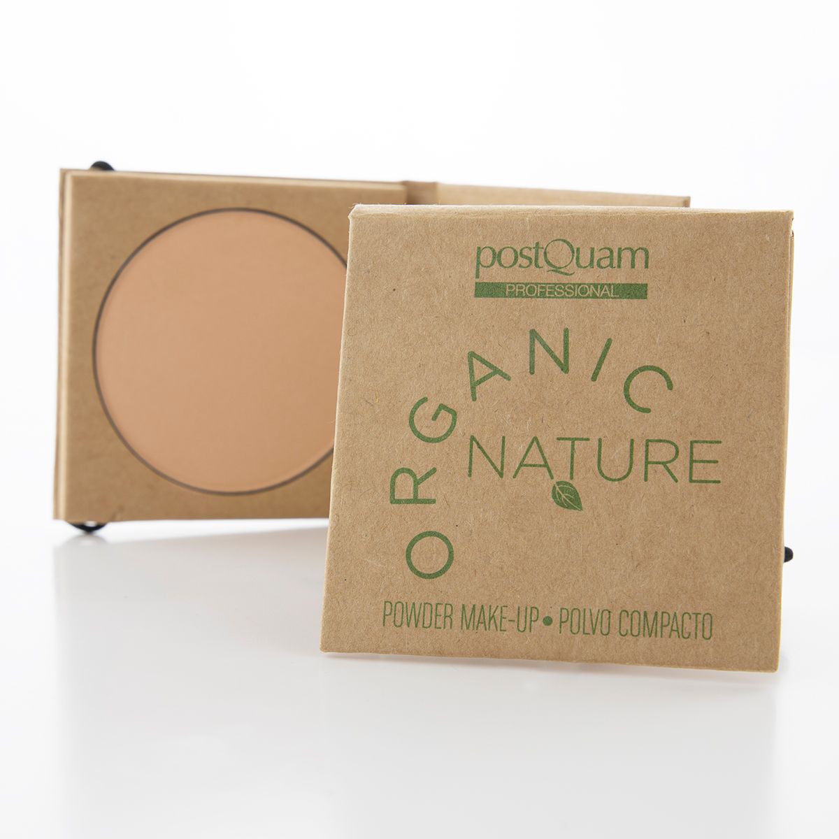 Kompaktpuder-Make-up in einer Pappverpackung mit "ORGANIC NATURE" Aufdruck.