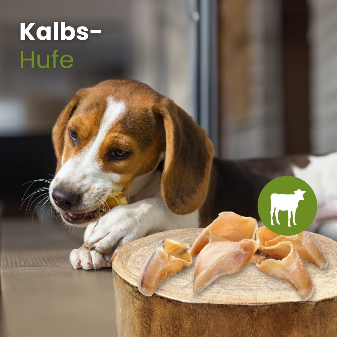 Kalbs-Hufe: 100% Kalb, proteinreich, für langes Kauen und natürliche Zahnpflege.