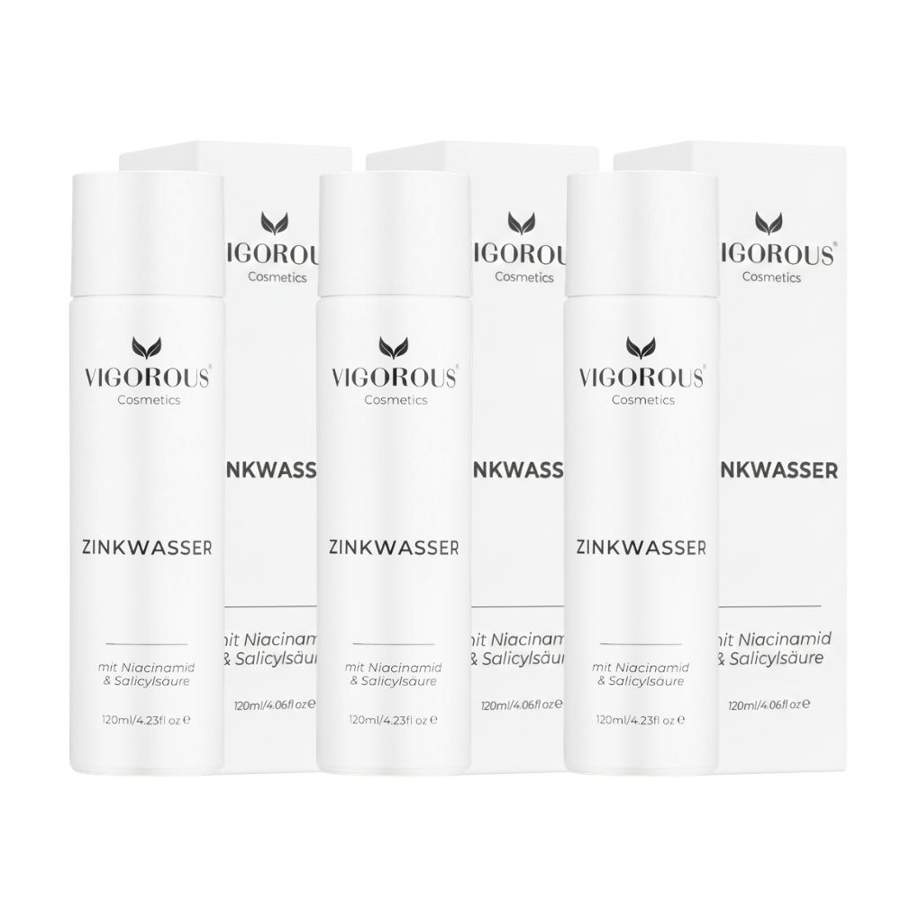 Vigorous® Zinkwasser – klärt Poren tiefenrein, bekämpft unreine Haut & Pickel 3x120 ml Gesichtswasser