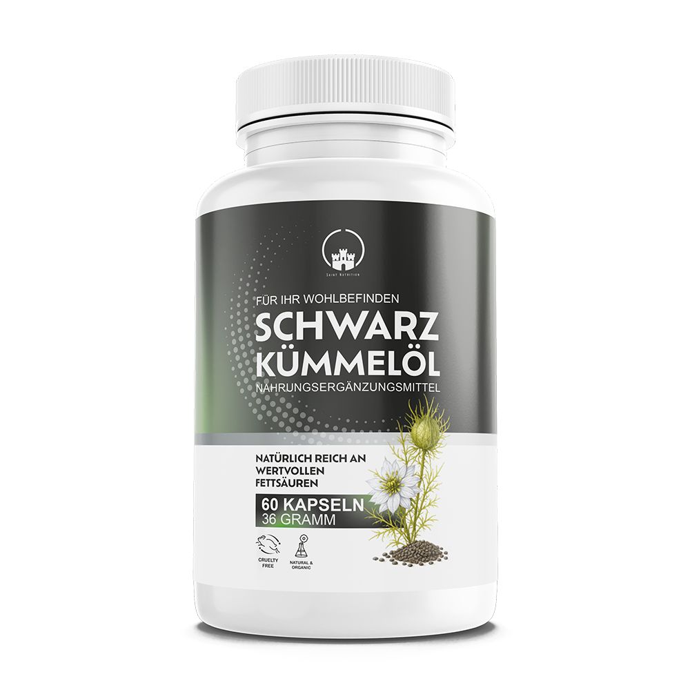 Saint Nutrition® Schwarzkümmelöl Kapseln 1500mg | Hochdosiert - mit Wertvollen Folsäuren 60 St