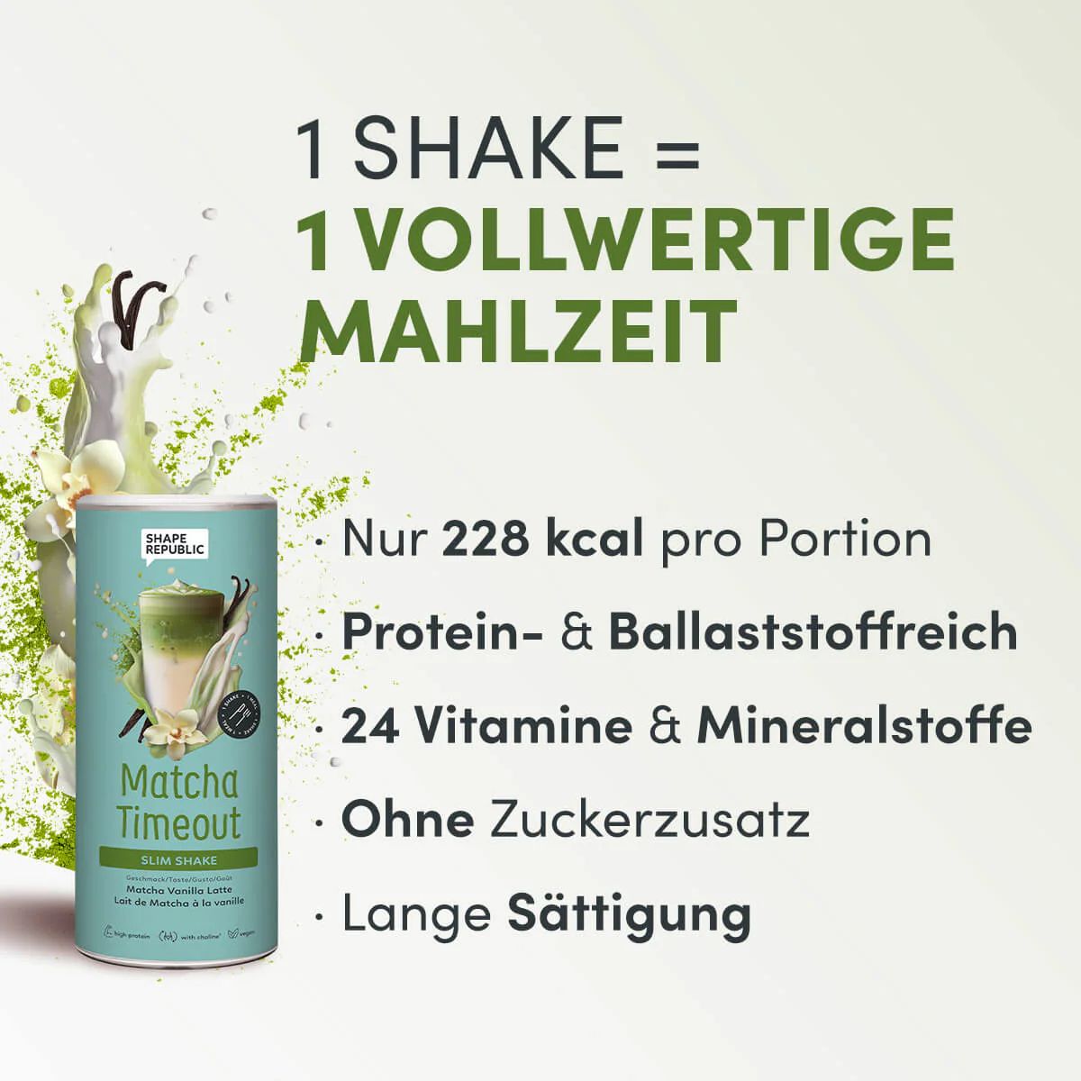 Shape Republic Slim Shake | Matcha Vanille Latte Mahlzeitersatz 420 g