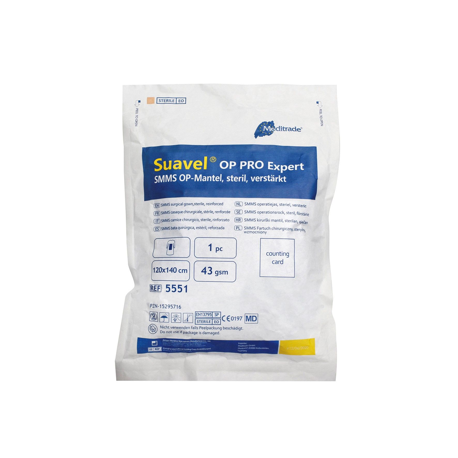 Suavel OP PRO Standard SMMS; Gr. XL
DIN EN 13795 SP; 35g
Steril 150 x 160