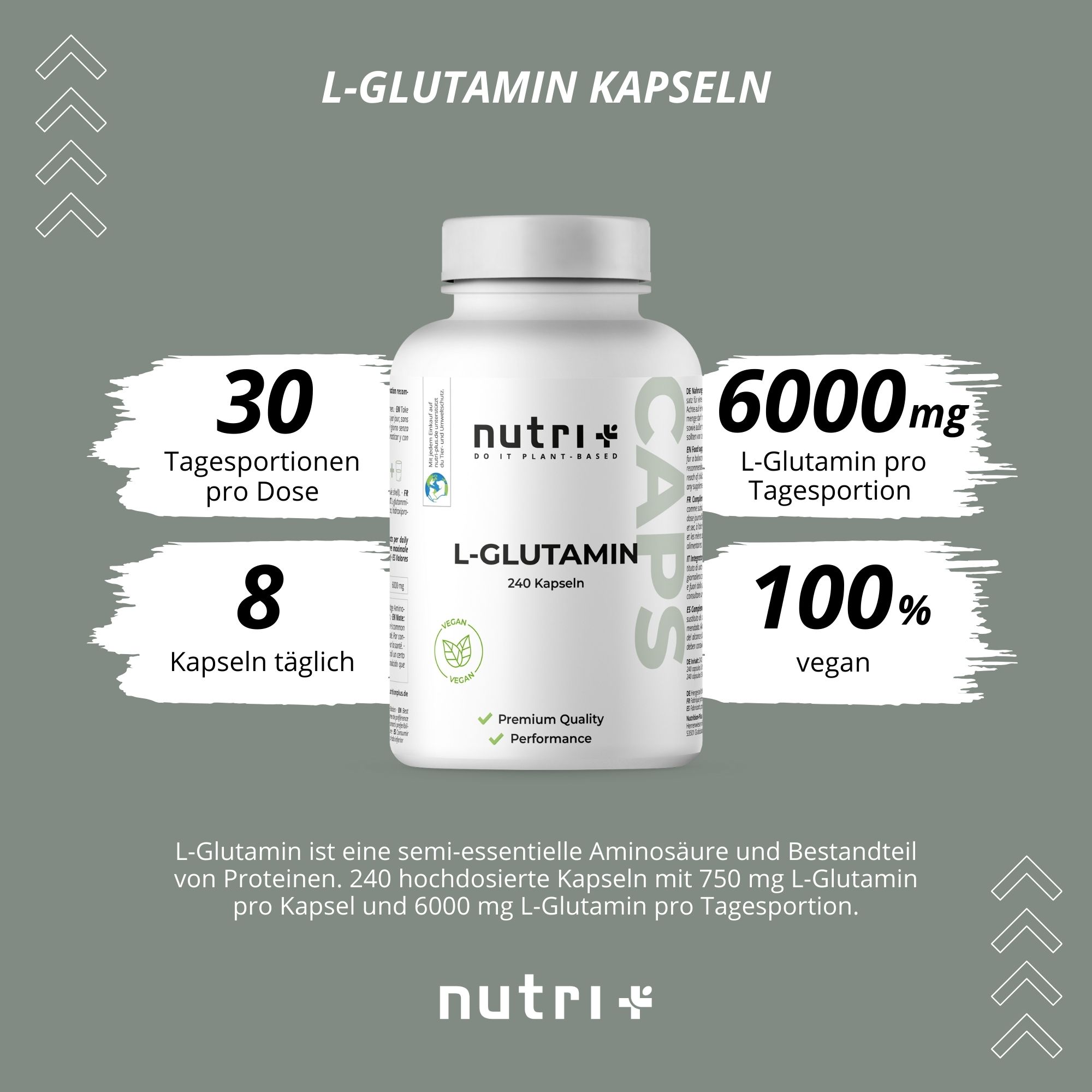 Nutri+ L-Glutamin 240 Kapseln Aminosäure St