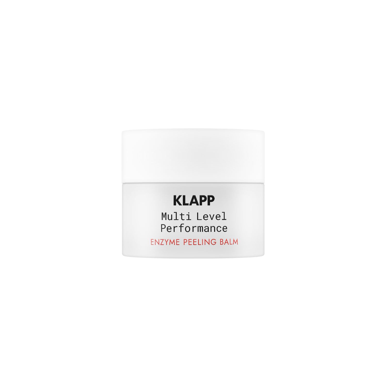 KLAPP Multi Level Performance Enzyme Peeling Balm in weißem Tiegel.
