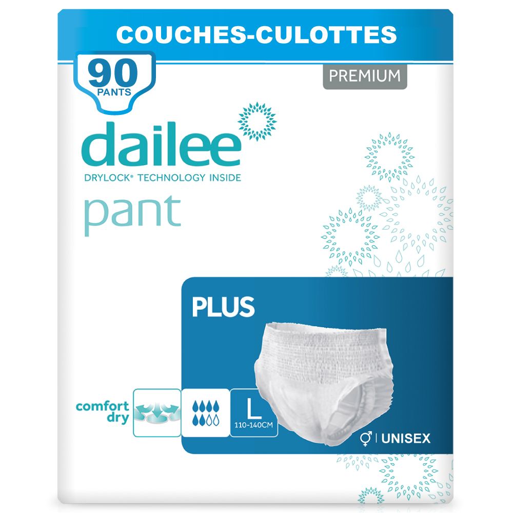 Paquet de Dailee Pants Plus. Taille L, 90 pièces. Unisex. Premium.