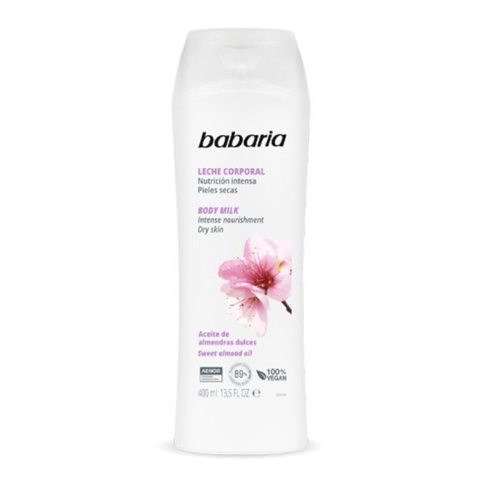 Babaria Body Milk Flasche mit Mandelöl für sehr trockene Haut. 400ml.