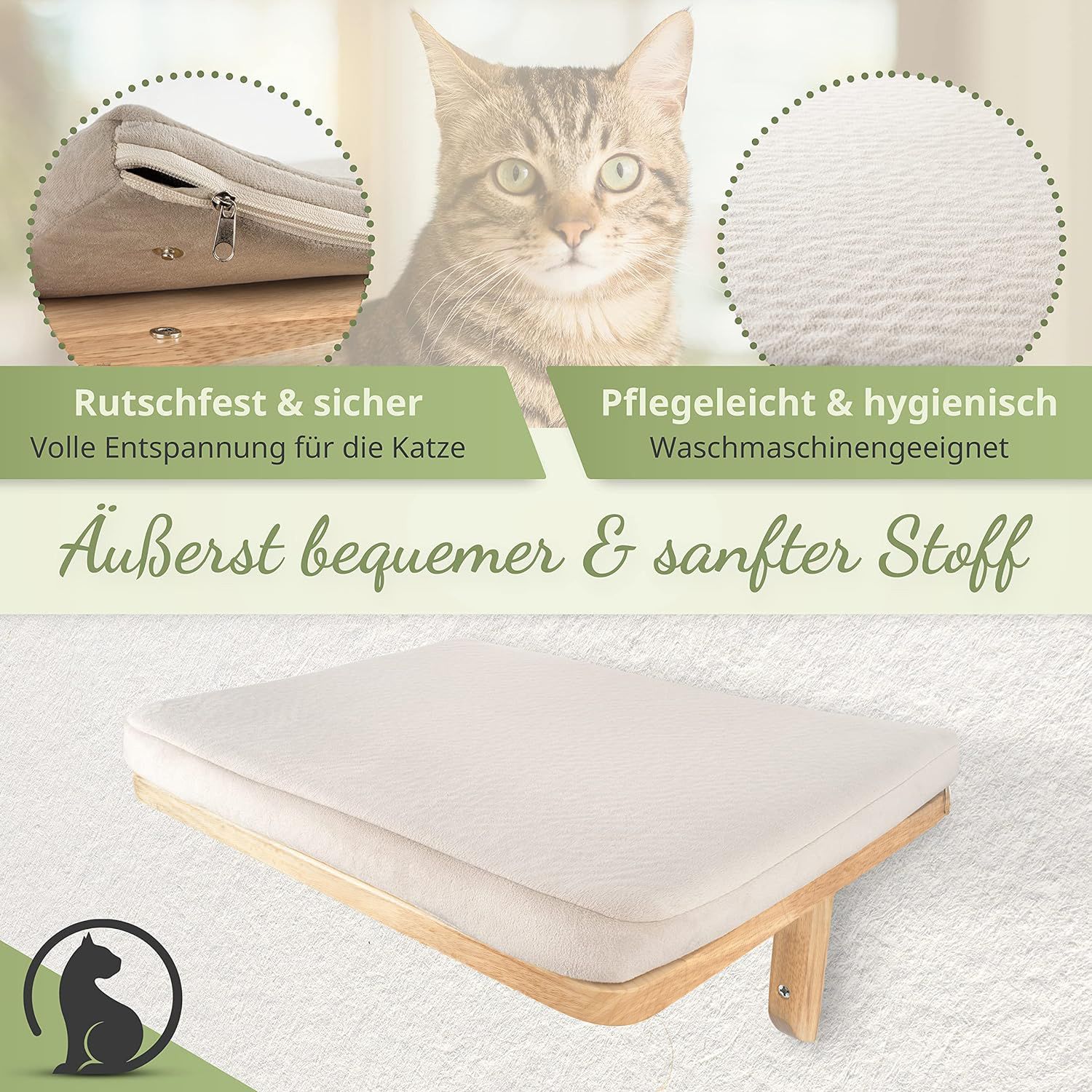 WOOWOOD® Kletterwand für Katzen aus Massivholz inkl. 2 Katzentreppen und Katzenbett