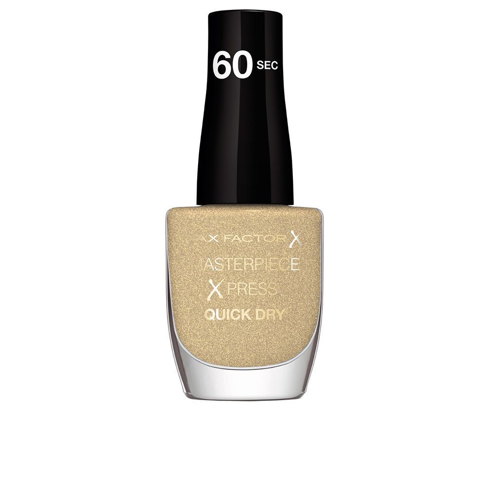 Nagellackflasche. Goldfarbener Lack, schwarzer Deckel. Aufschrift: MASTERPIECE XPRESS QUICK DRY.