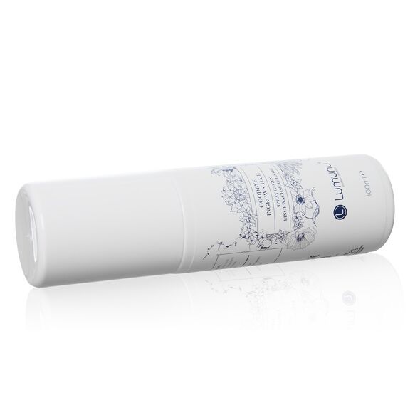 Weiße Sprühflasche, liegend. Aufschrift "Goodbye Ingrown Hair". Marke Lumunu. 100ml.