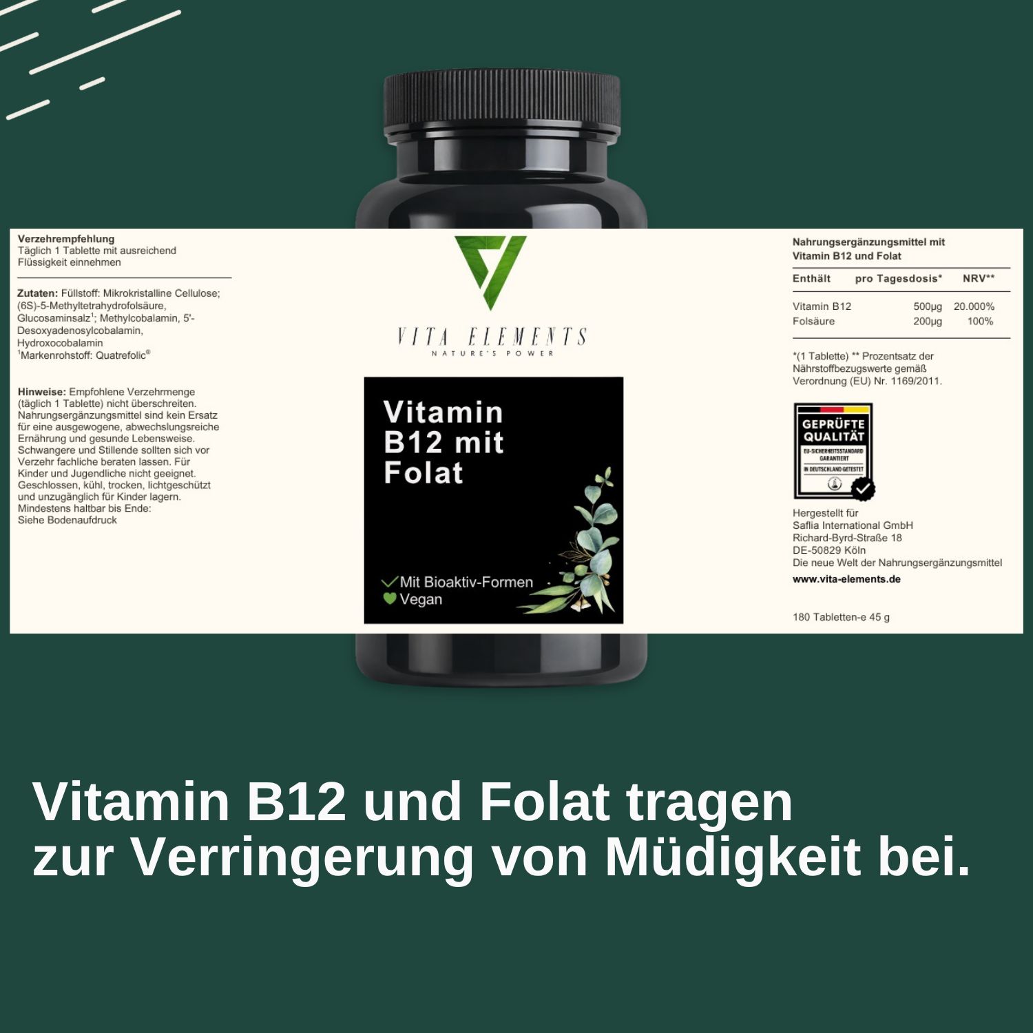 Vita Elements Vitamin B12 mit Folat Tabletten