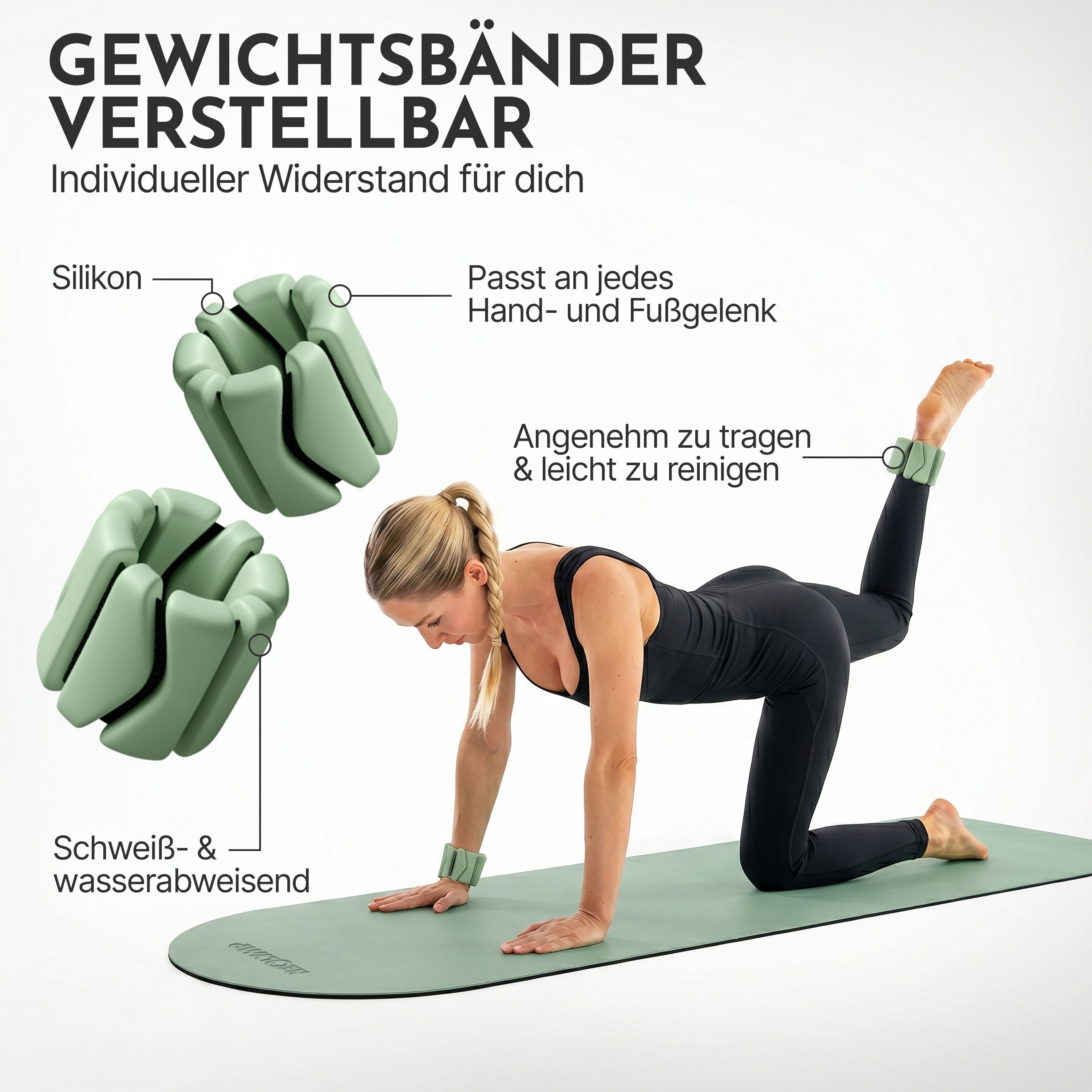 NEOLYMP verstellbare Gewichts-Manschetten: Silikon, schweiß- und wasserabweisend, für Hand und Fuß.
