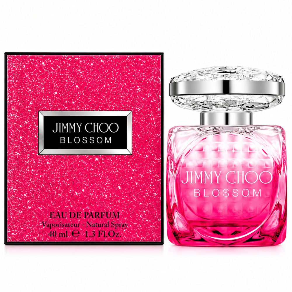 Jimmy Choo Blossom Eau de Parfum 40ml Flakon und Verpackung mit Glitzer-Effekt.