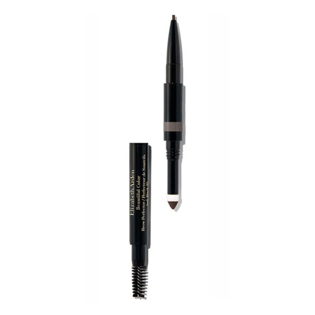 Augenbrauenstift mit Bürste und Stift. Geöffnet, Stift und Bürste sichtbar. Schriftzug Elizabeth Arden.