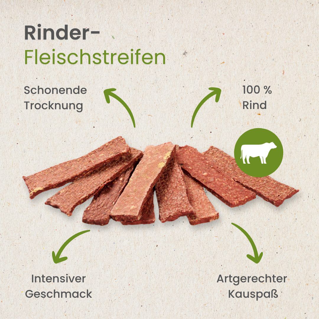 Haufen von getrockneten Fleischstreifen für Haustiere.