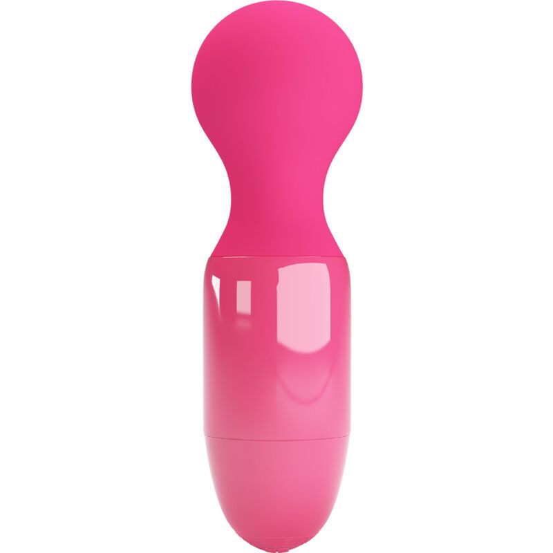 Magenta Mini Massager. Zylindrischer Körper, abgerundeter Kopf. Glatte Oberfläche.
