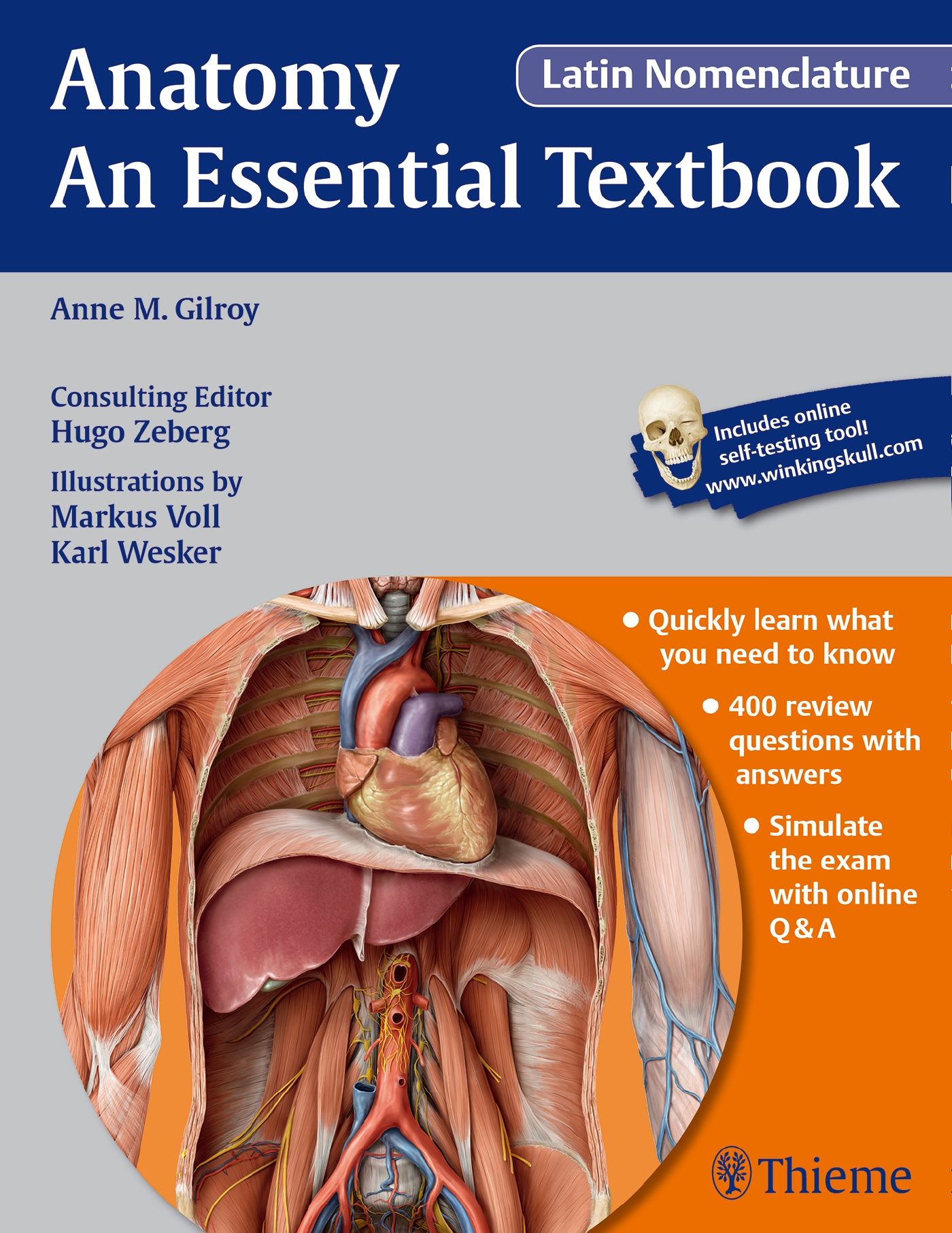 Buchcover: Anatomie, ein Lehrbuch. Titel, Autoren, und Illustrationen sind sichtbar. Ein menschlicher Torso ist abgebildet.