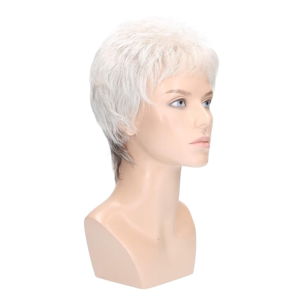 Perücke Vicky von Lofty in Naturweiß, Nacken dunkler, auf Büste. Dreiviertelansicht.