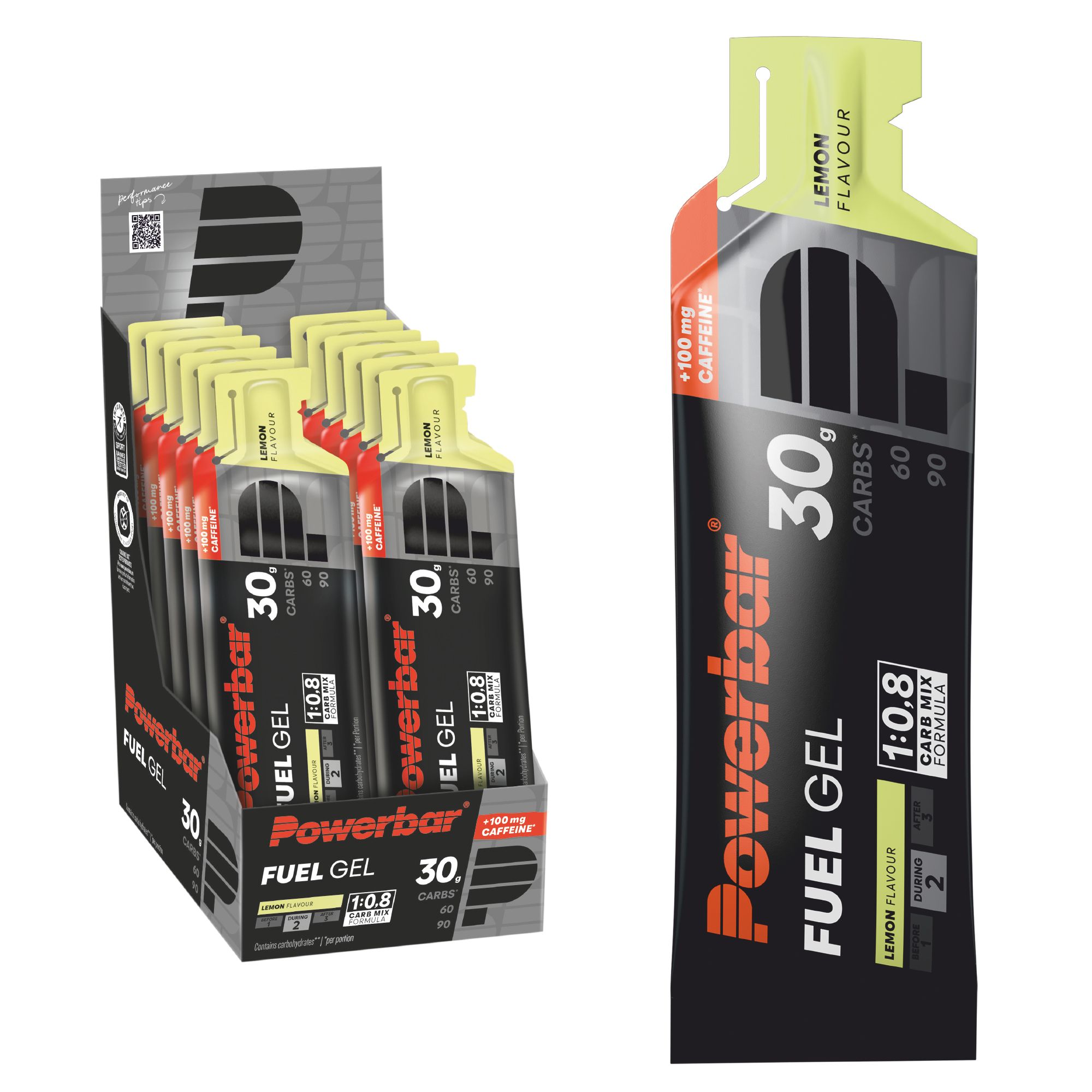 POWERBAR Kohlenhydratgel Fuel 30 Gel Black Line Lemon 100mg Koffein