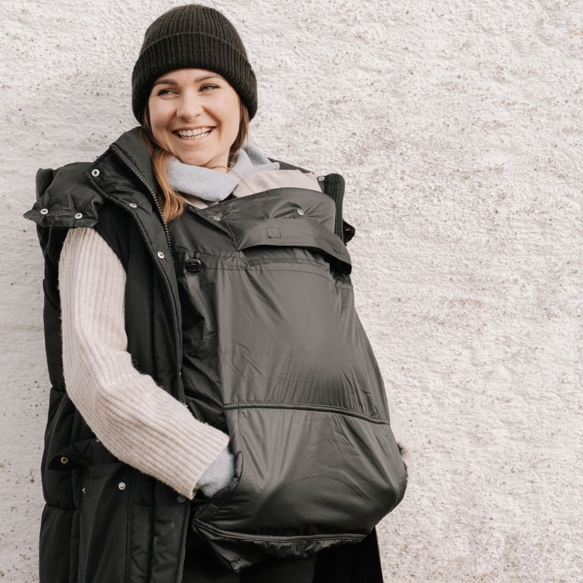 Hoppediz Tragecover Fleece-Cover 3-in-1 mit Regenschutz, Schalkragen & Stulpen