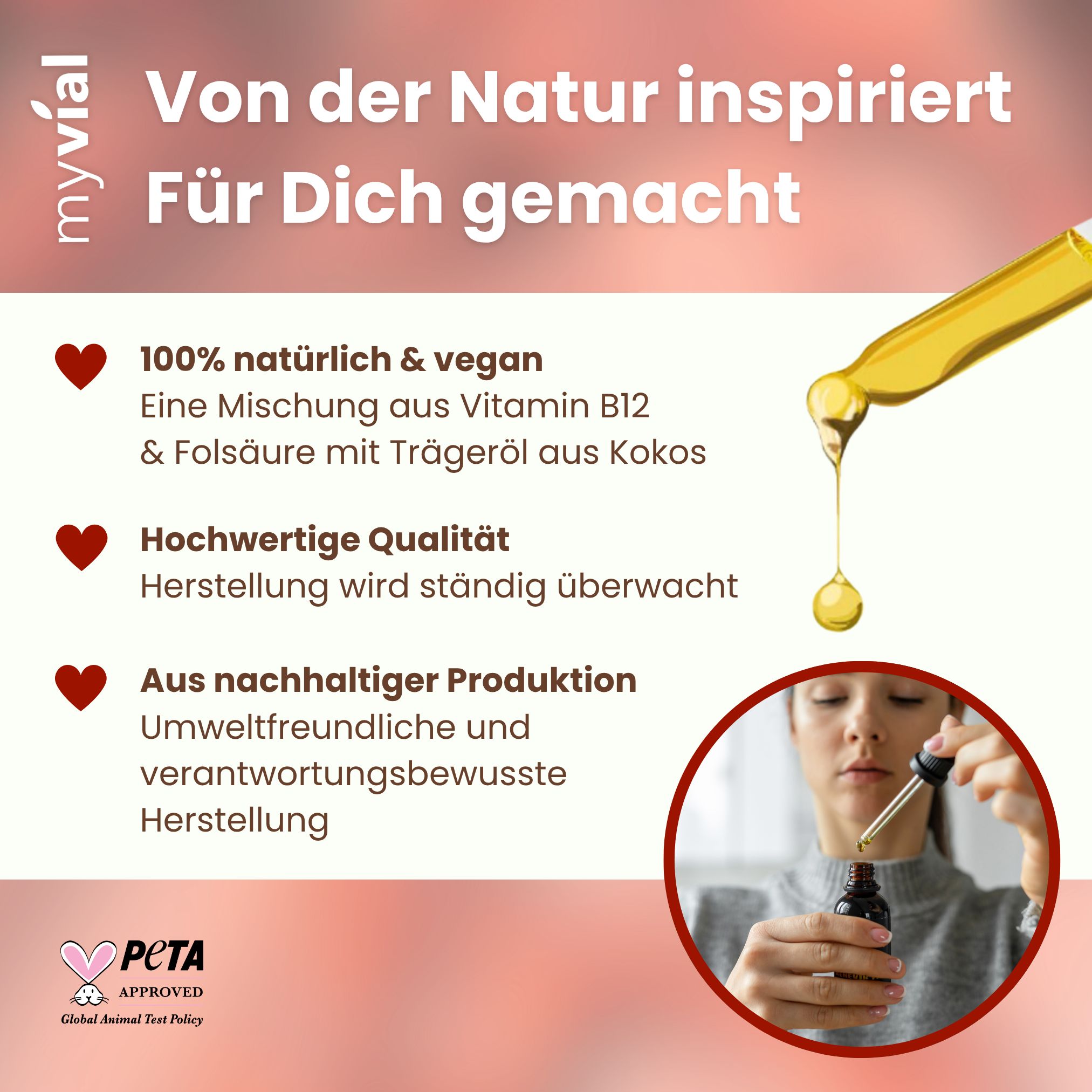 myvial® Vitamin B12 + Folsäure Tropfen 10 ml - hochdosiert mit Methyl- & Adenosylcobalamin - vegan