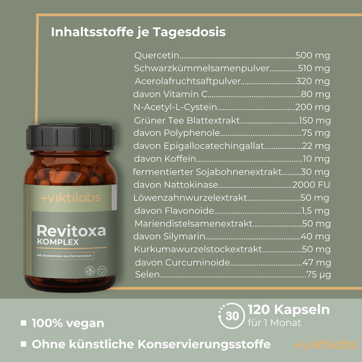 Viktilabs Revitoxa: Nattokinase Komplex mit NAC, Quercetin, Selen und wertvollen Pflanzenextrakten
