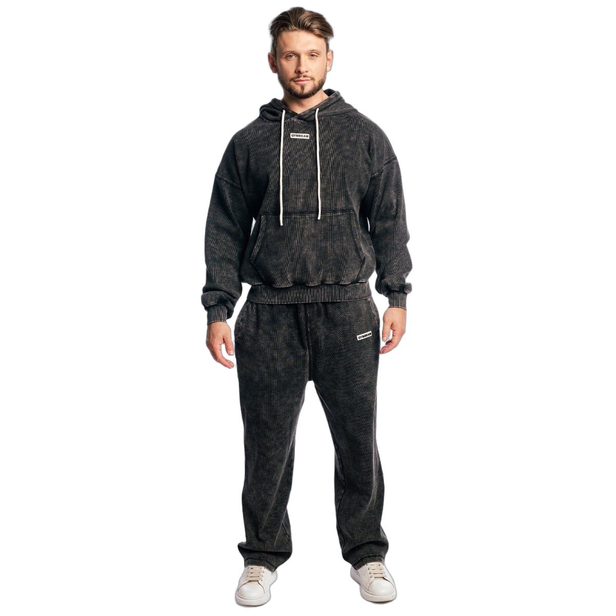 GymBeam Herren Jogginghose Oversized mit Kordelzug in Washed Schwarz